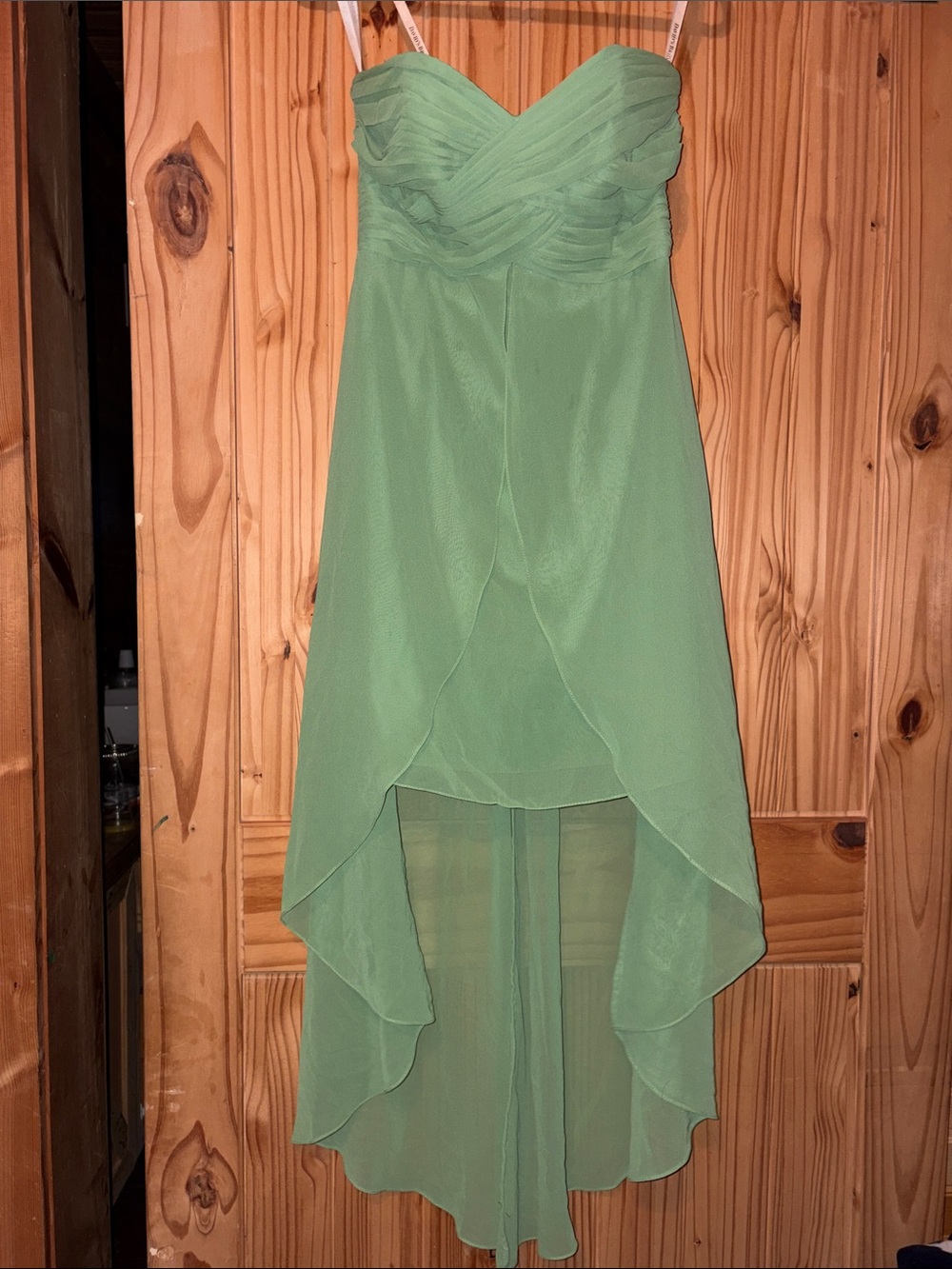 David's Bridal Mint Green Strapless High-Low Chiffon Dress